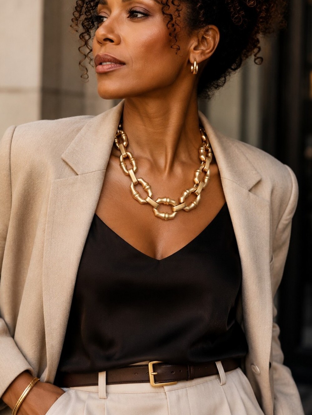 Chico’s Gold Tone Sculptural Link Statement Necklace